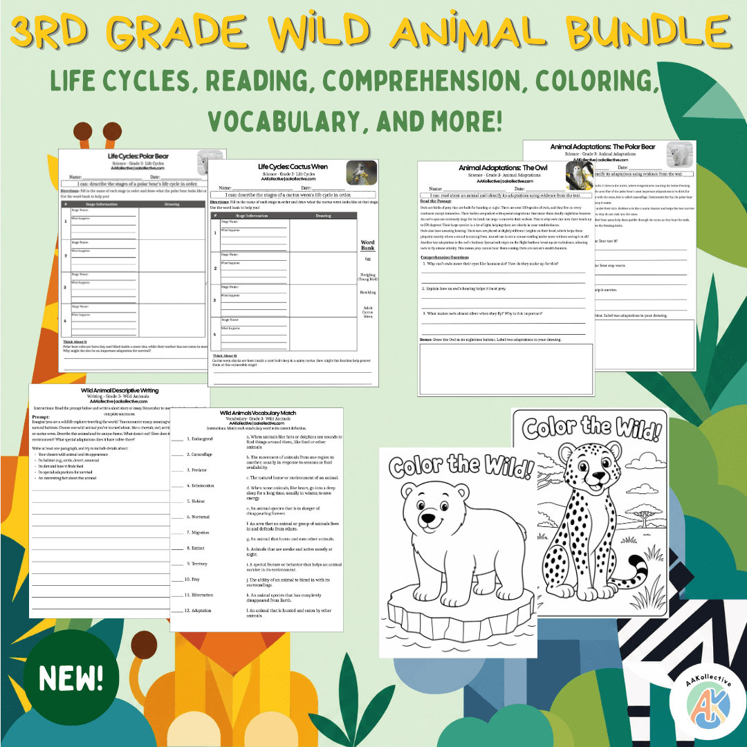 3rd Grade Wild Animal Comprehensive Science and Literacy Bundle preview