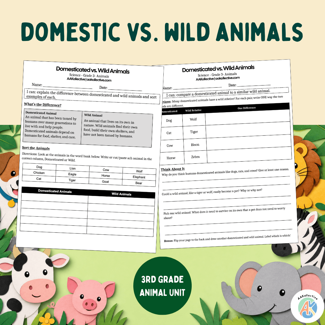 Domestic vs Wild Animals Worksheet 3rd Grade | Animal Classification Activity preview